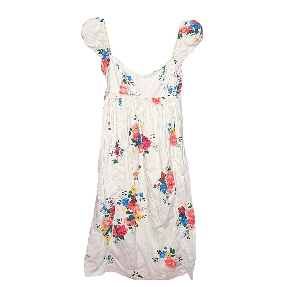 Free People Linda Lou White Floral Babydoll Poplin Midi Dress Size Small